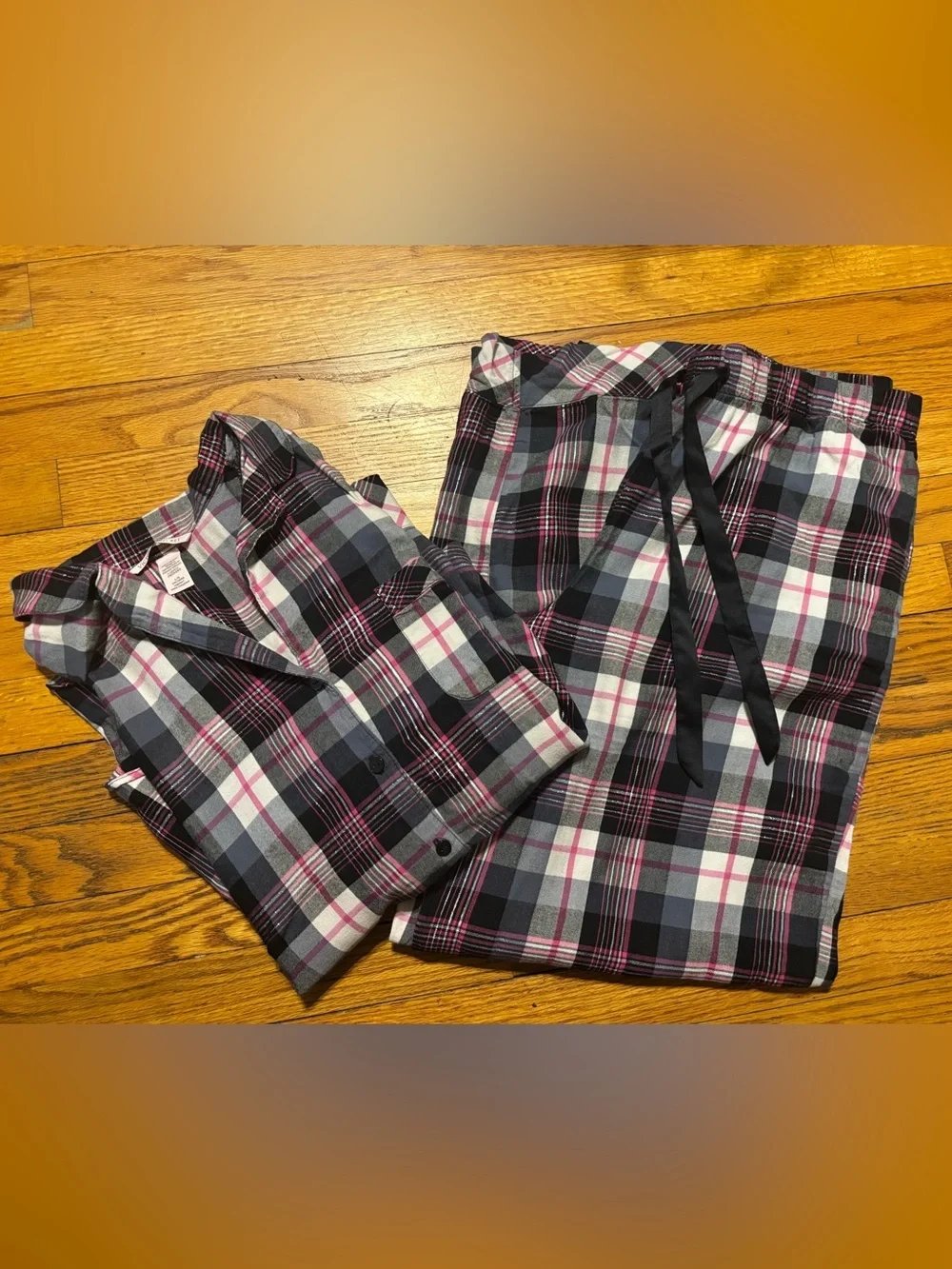 Victoria's Secret  Plaid Pajama Set - Black, Gray & Pink